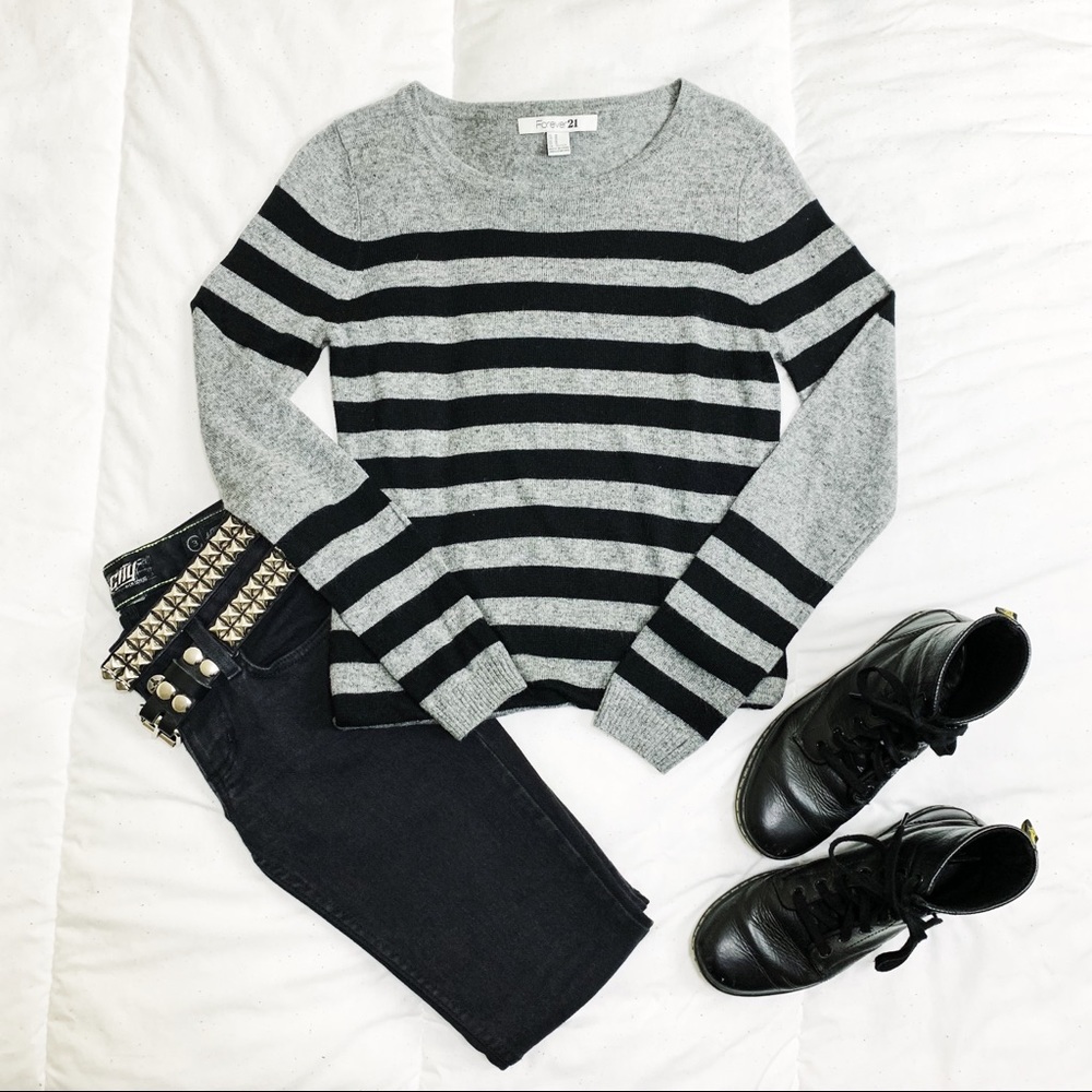 Forever 21 Black & Gray Striped Sweater